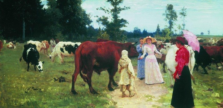 Барышни среди стада коров, 1880