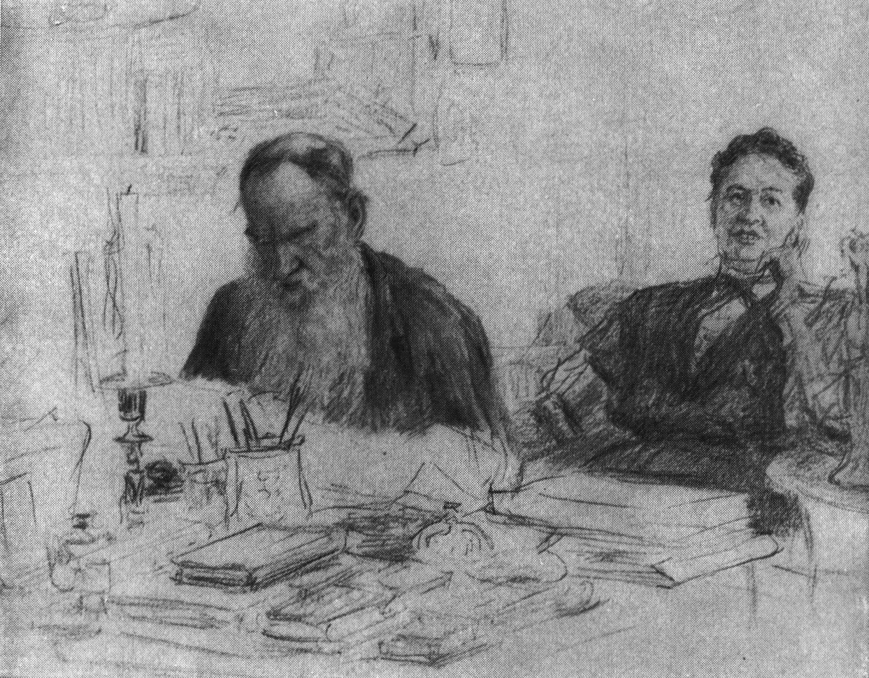 61. Л. Н. и С.А. Толстые за столом. 1907
