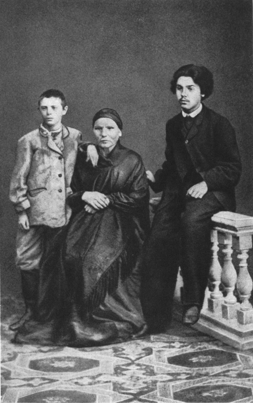 В.И. Суриков с матерью П.Ф. Суриковой и братом Александром. С фотографии 1868 г.