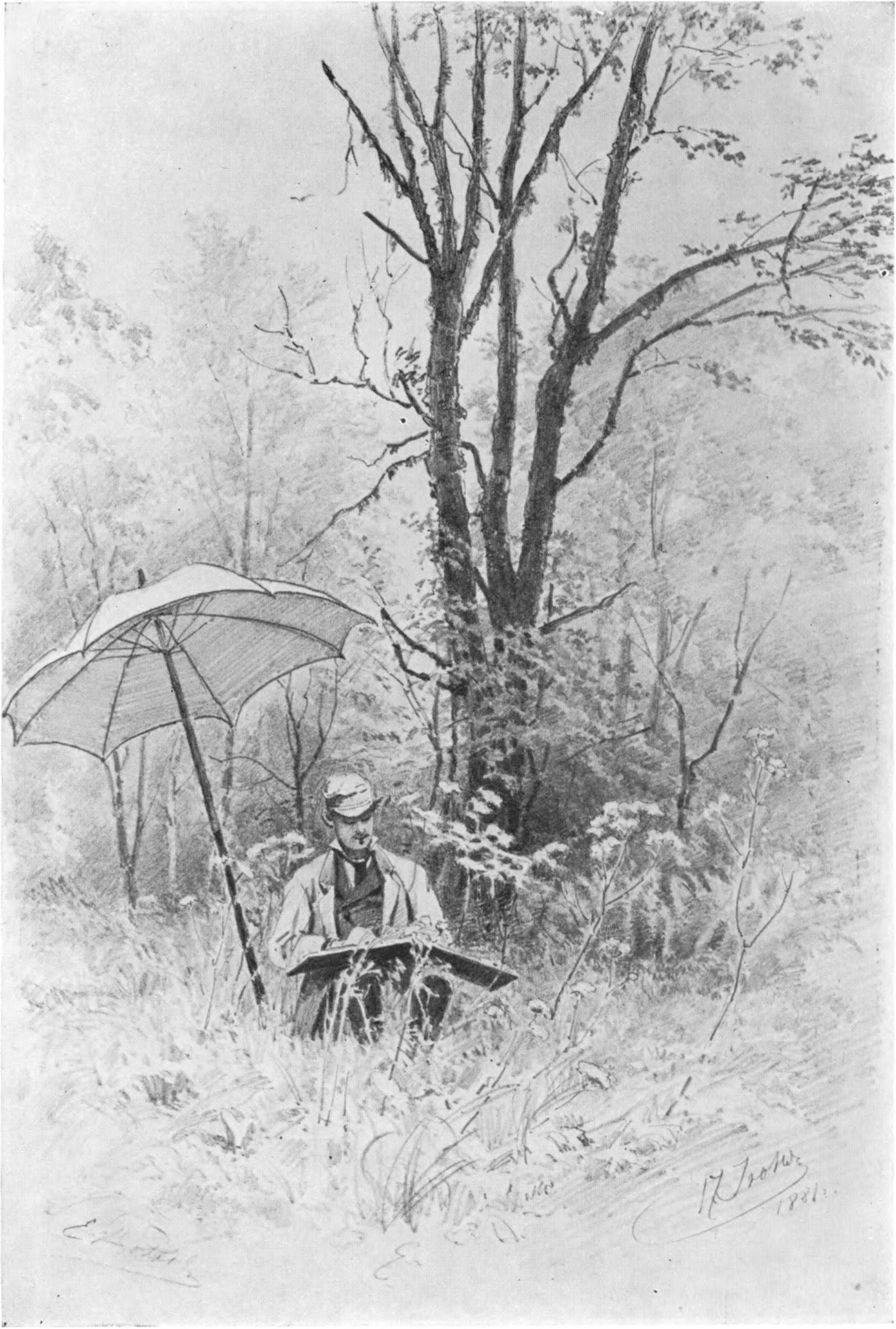 Е.Е. Волков. Художник на натуре в лесу. 1881