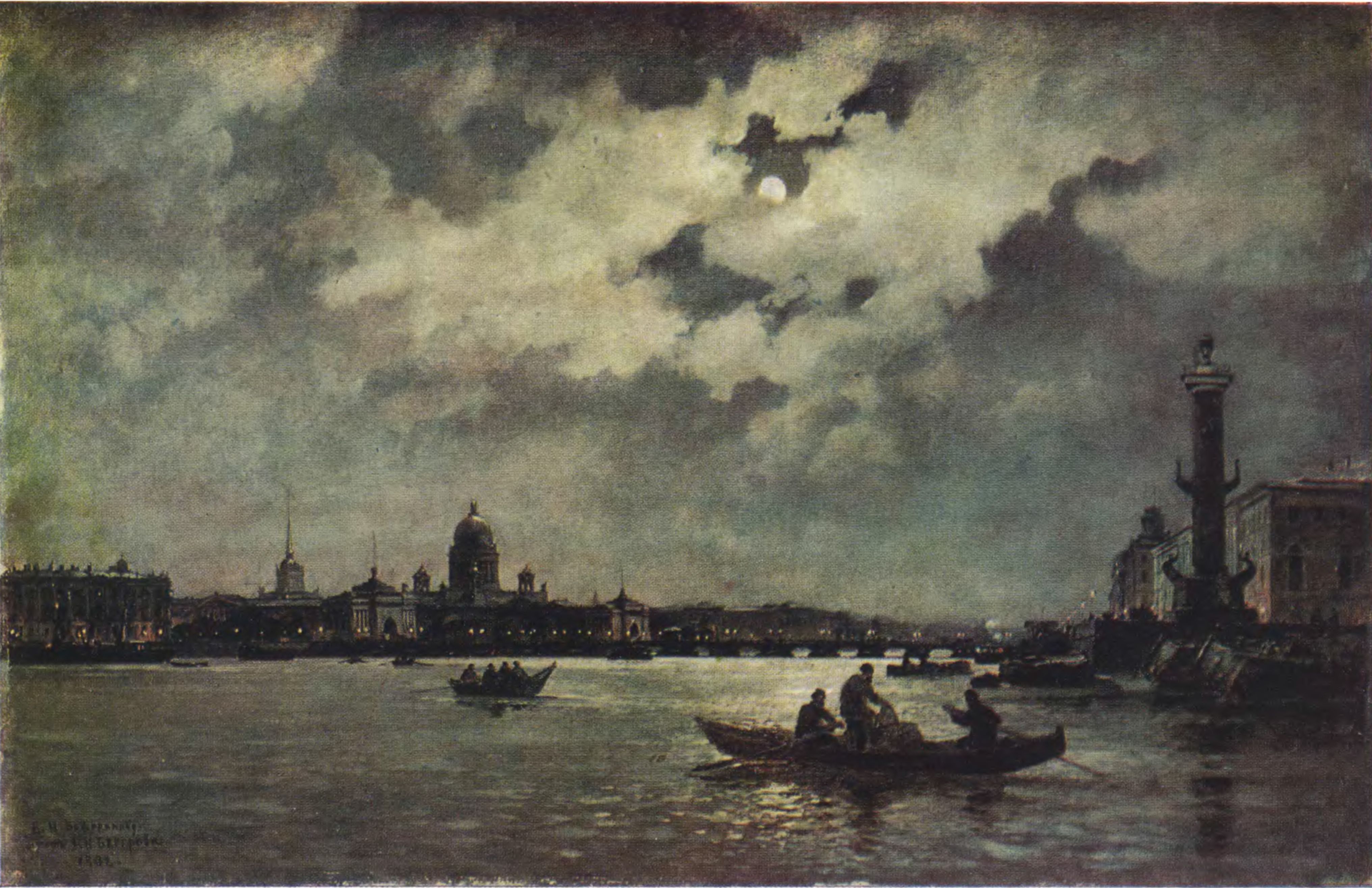 А.К. Беггров. Вид на Неву и Адмиралтейскую набережную в лунную ночь. 1881